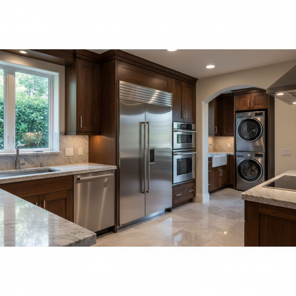 Premium stainless steel household appliances in a luxury home